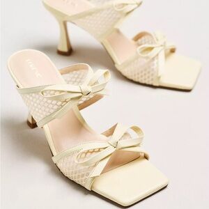 Anthropologie‎ Maeve Mesh Double-Bow Open-Toe Heels in Blue Size 10
